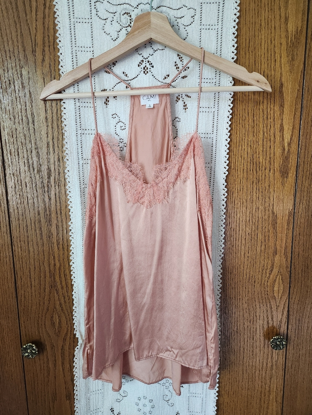 Cami NYC Lace-Trim Silk Satin Cami in Blush